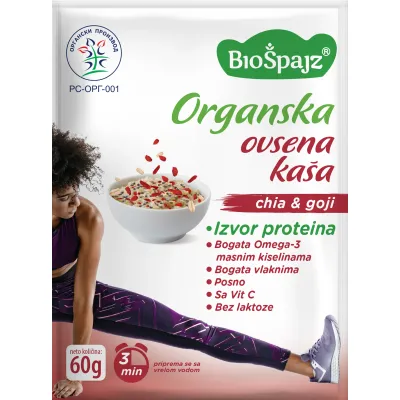 Ovsena kaša sa čia semenkama i godži bobicama (organski proizvod) 60 g Bio Špajz